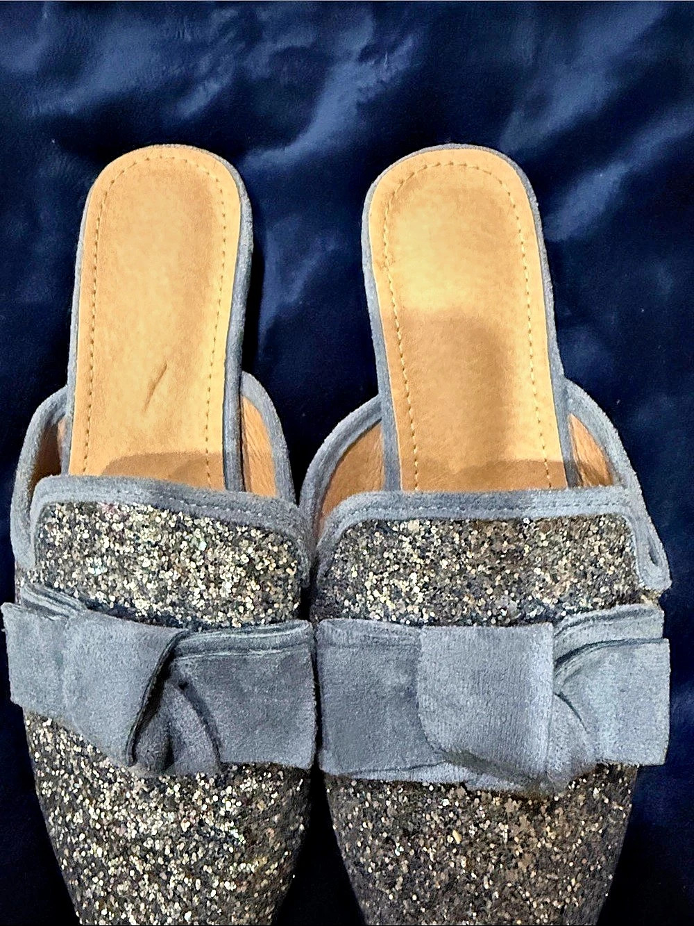Glitter Bow Mules BLUE SOARKLE EU 42 size 8.5 BNWOB - Picture 3 of 7